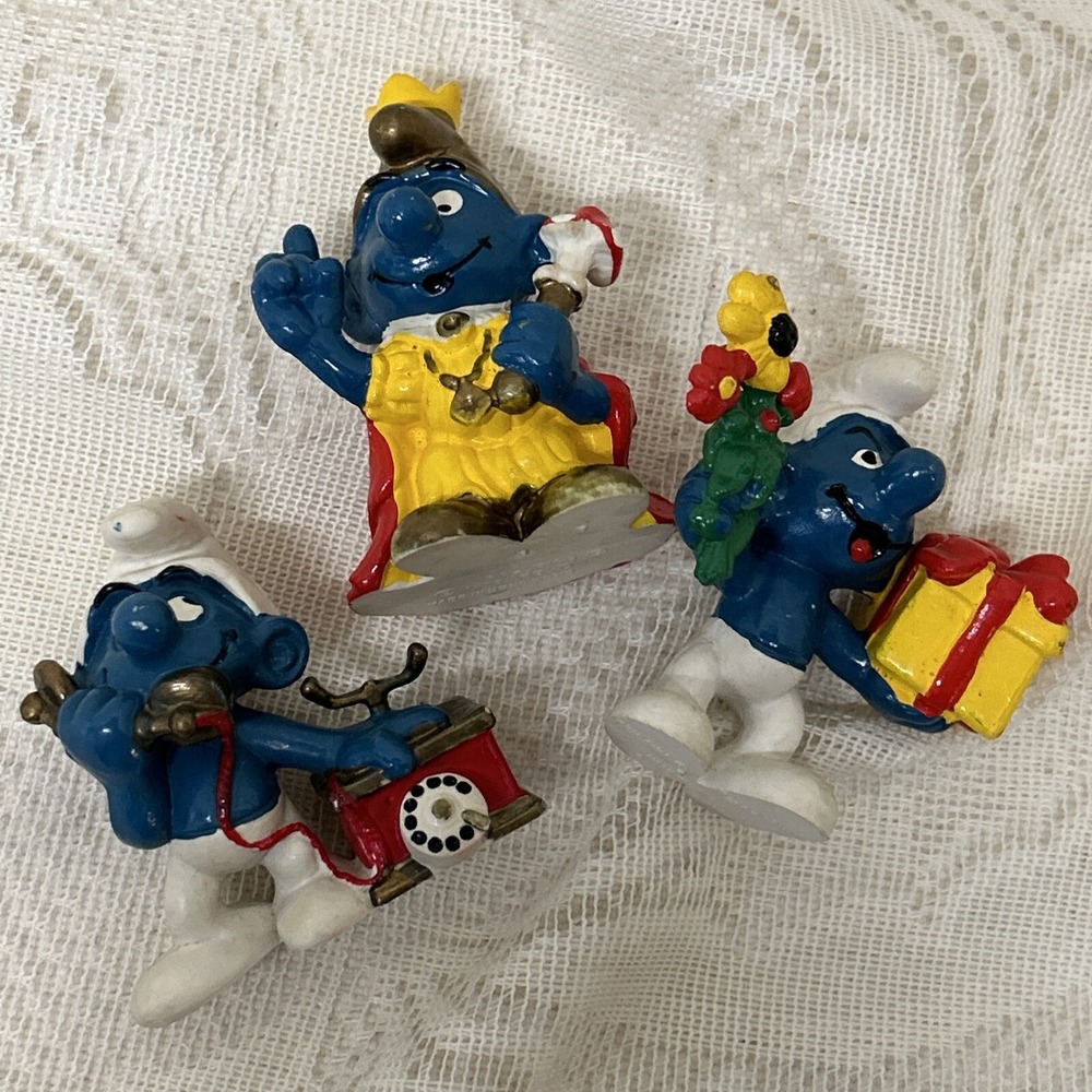 Smurfs 3 Emperor With Mushroom, Vintage Phone Gift Flowers vintage Schleich Peyo - Picture 11 of 13